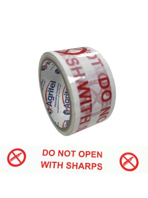 Printed DO NOT OPEN WITH SHARPS Parcel Tape 48mm x 66m Polypropylene Hotmelt