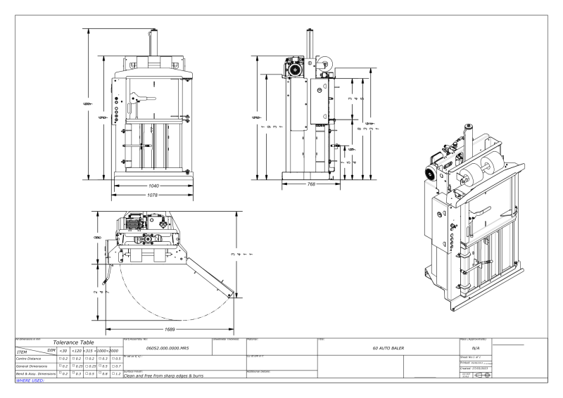Dimensions for v60 Ag-mac baler